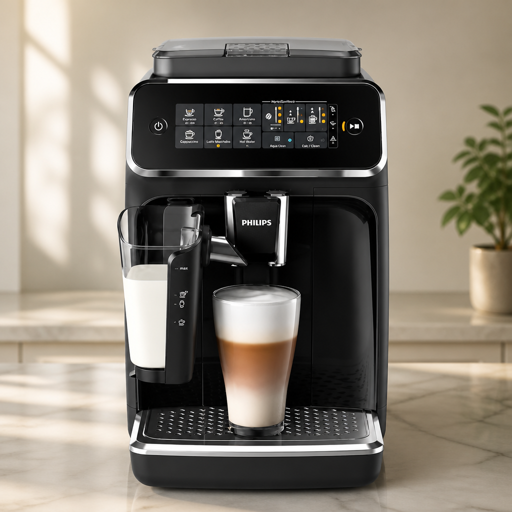 Philips 3200 Series Fully Automatic Espresso Machine, LatteGo Milk Frother, 5 Coffee Varieties, Intuitive Touch Display, 100% Ceramic Grinder, AquaClean Filter, My Coffee Choice, Black (EP3241/54)