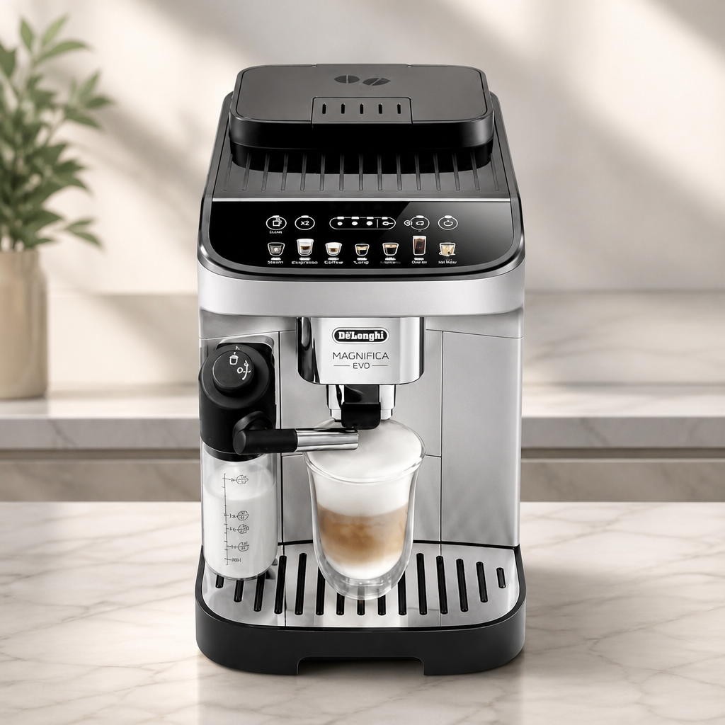 De'Longhi Magnifica Evo Automatic Espresso Machine, Milk Frother, Silver