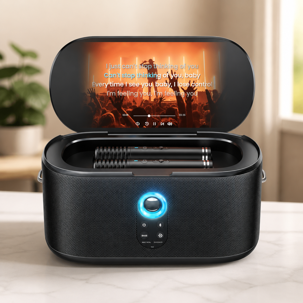 Ikarao Karaoke Machine for Adults, with Lyrics Display, 10.1" Screen, 280W, 2+2 Channel, 2 Wireless Microphone, Autotune EQ, Self-Charging, Portable Home Karaoke System with KaraFun Prime, HDMI for TV
