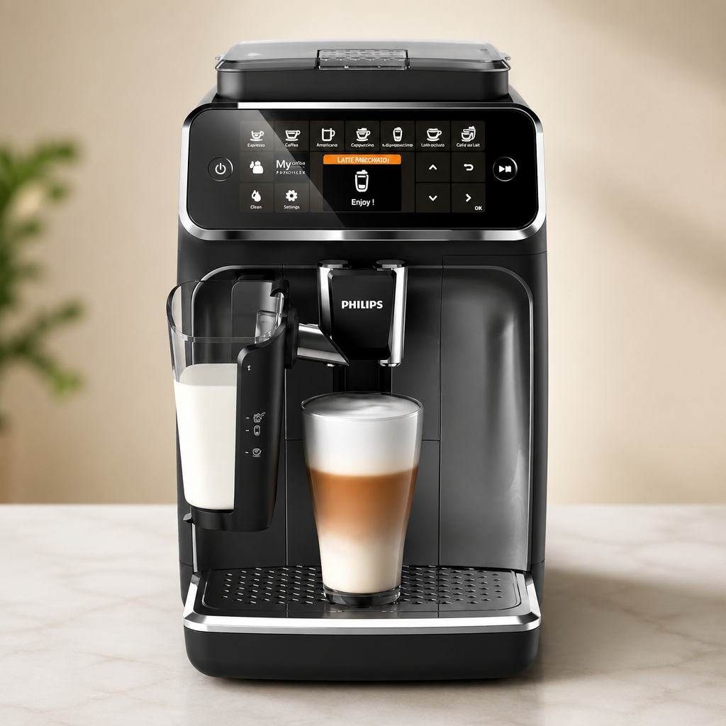 Philips 4300 Series Fully Automatic Espresso Machine - LatteGo Milk Frother, 8 Coffee Varieties, Intuitive Touch Display, Black, (EP4347/94)